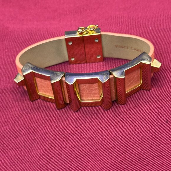 Vince Camuto “Marcel” Salmon Leather Bracelet Gold-Tone Squares Magnet Clasp. - Picture 8 of 14